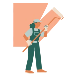 Malerhelfer beim Streichen einer Wand mit Farbroller