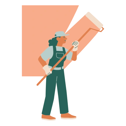 Malerhelfer beim Streichen einer Wand mit Farbroller